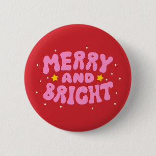 Retro Merry and Bright Holiday Design 2 Inch Round Button
