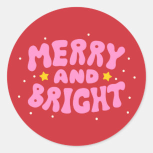 Retro Merry and Bright Holiday Design Classic Round Sticker