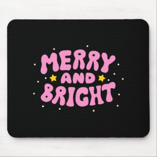 Retro Merry And Bright Holiday Design Mouse Pad