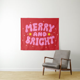 Retro Merry and Bright Holiday Design Tapestry