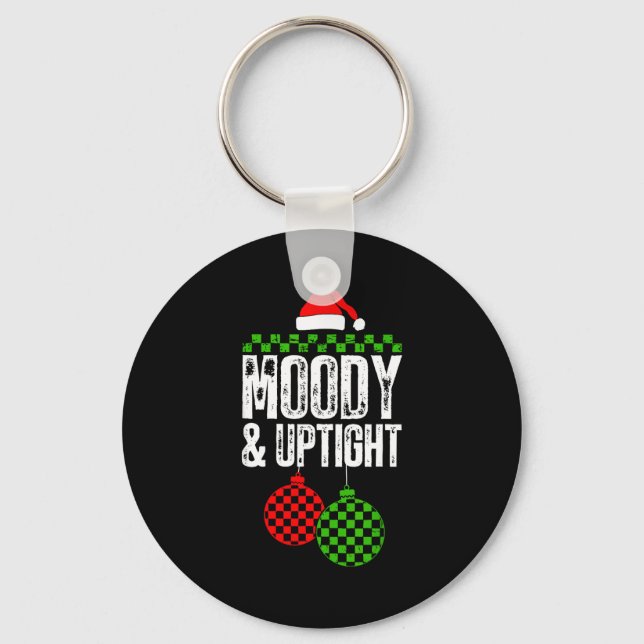 Retro Merry And Bright Moody And Uptight Couples C Keychain (Front)
