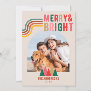 Retro Merry Bright Arch 4 Photo Christmas Holiday Card