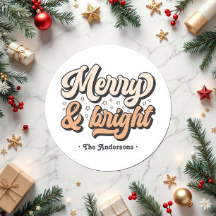 Retro Merry & Bright Holiday Custom Classic Round Sticker