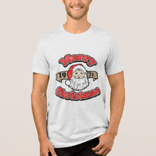 Retro Merry Christmas 1970 Santa Tri-Blend Shirt