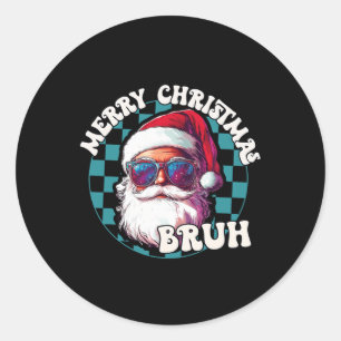 Retro Merry Christmas Bruh Funny Cool Santa Claus Classic Round Sticker