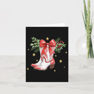 Retro Merry Christmas Coquette Bow Cowgirl Boots W Card