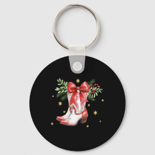 Retro Merry Christmas Coquette Bow Cowgirl Boots W Keychain
