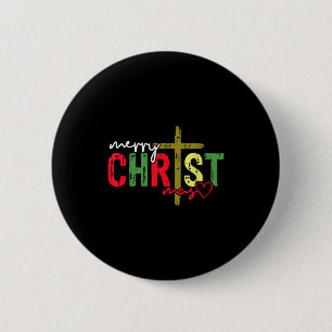 Retro Merry Christmas Cross Christian Jesus Xmas W 2 Inch Round Button