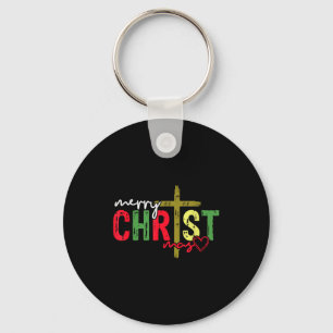 Retro Merry Christmas Cross Christian Jesus Xmas W Keychain