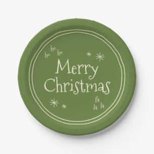 Retro Merry Christmas Cute Simple Cheerful Green Paper Plate