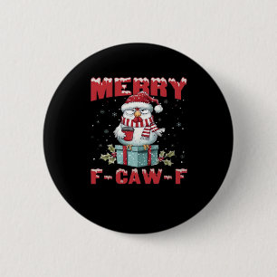 Retro Merry Christmas F-Caw-F Chicken 2 Inch Round Button