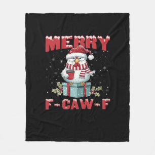 Retro Merry Christmas F-Caw-F Chicken Fleece Blanket