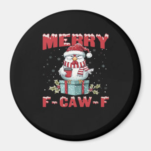 Retro Merry Christmas F-Caw-F Chicken Magnet