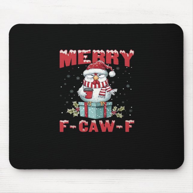 Retro Merry Christmas F-Caw-F Chicken  Mouse Pad (Front)