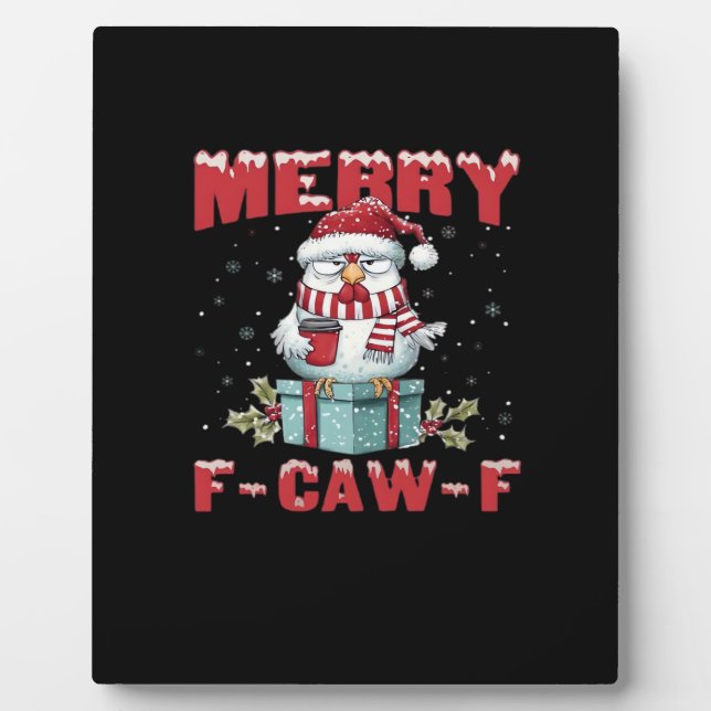 Retro Merry Christmas F-Caw-F Chicken  Plaque (Front)