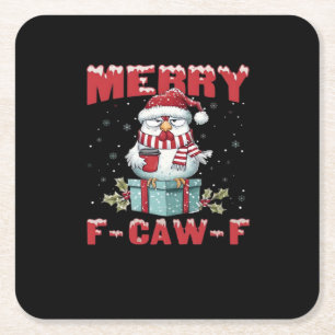 Retro Merry Christmas F-Caw-F Chicken Square Paper Coaster