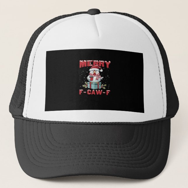 Retro Merry Christmas F-Caw-F Chicken  Trucker Hat (Front)