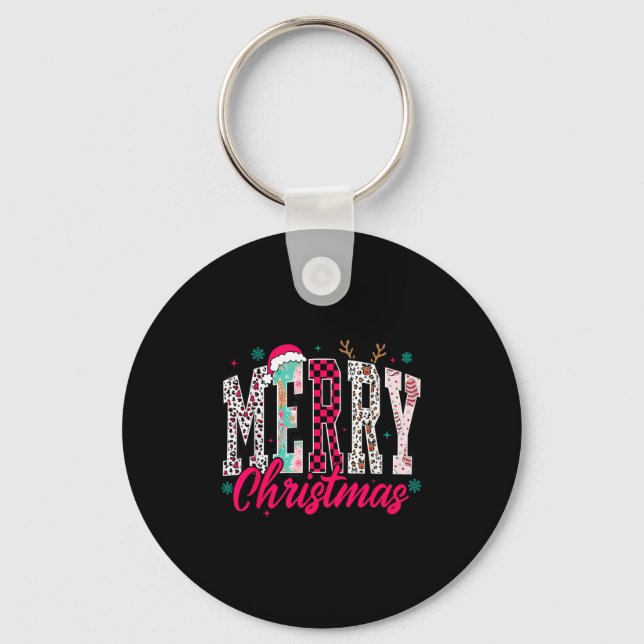 Retro Merry Christmas Family Xmas Christmas Womans Keychain (Front)