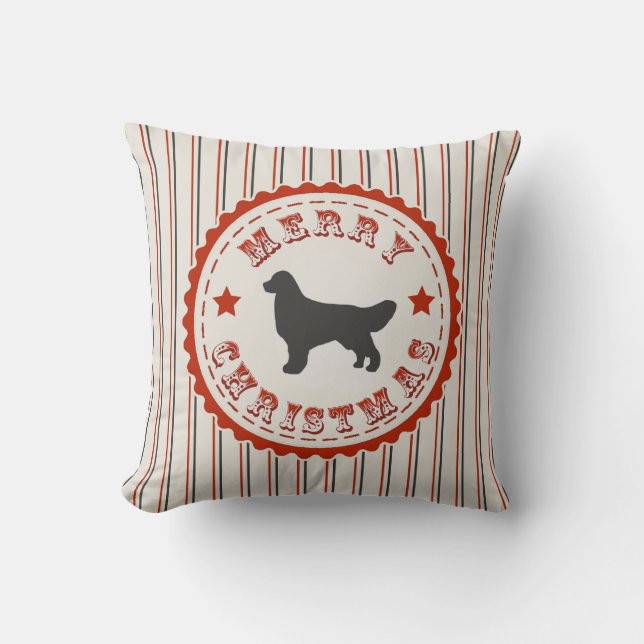 Retro Merry Christmas Golden Retriever Dog Throw Pillow (Front)