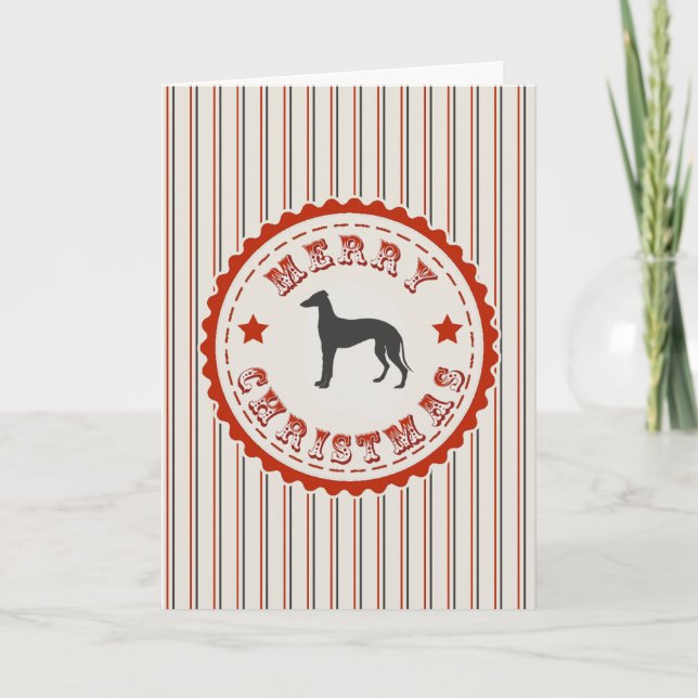 Retro Merry Christmas Greyhound Dog Holiday Card (Front)