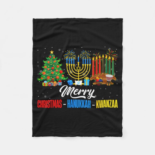 Retro Merry Christmas Hanukkah Kwanzaa Happy Holid Fleece Blanket (Front)