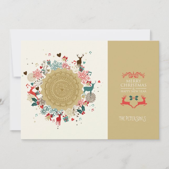 Retro Merry Christmas Happy New-Year Holiday Card (Front)