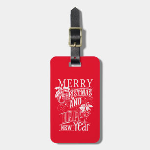 Retro Merry Christmas & Happy New Year Luggage Tag