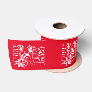 Retro Merry Christmas & Happy New Year Satin Ribbon