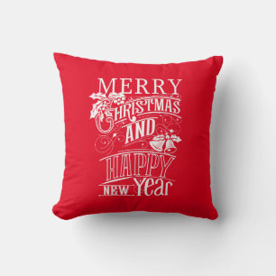 Retro Merry Christmas & Happy New Year Throw Pillow