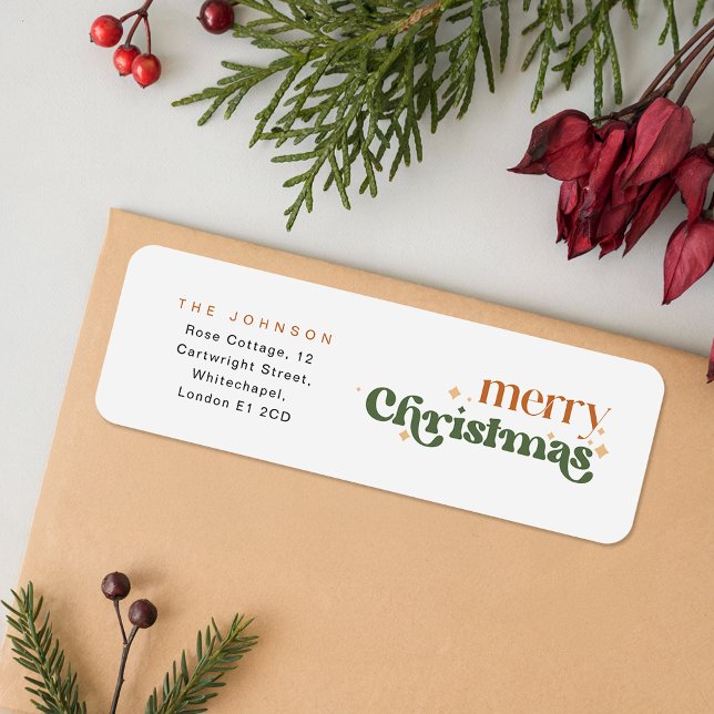 Retro Merry Christmas Holiday Return Address (Créateur téléchargé)