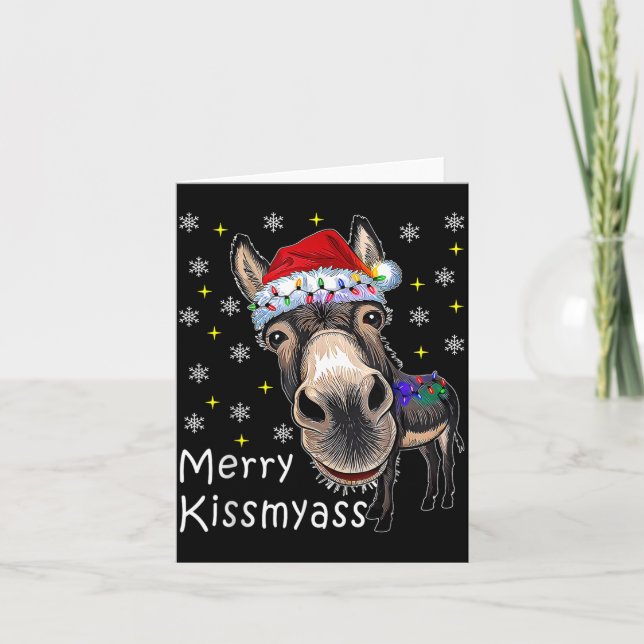 Retro Merry Christmas Light Merry Kissmy Funny  Card (Front)