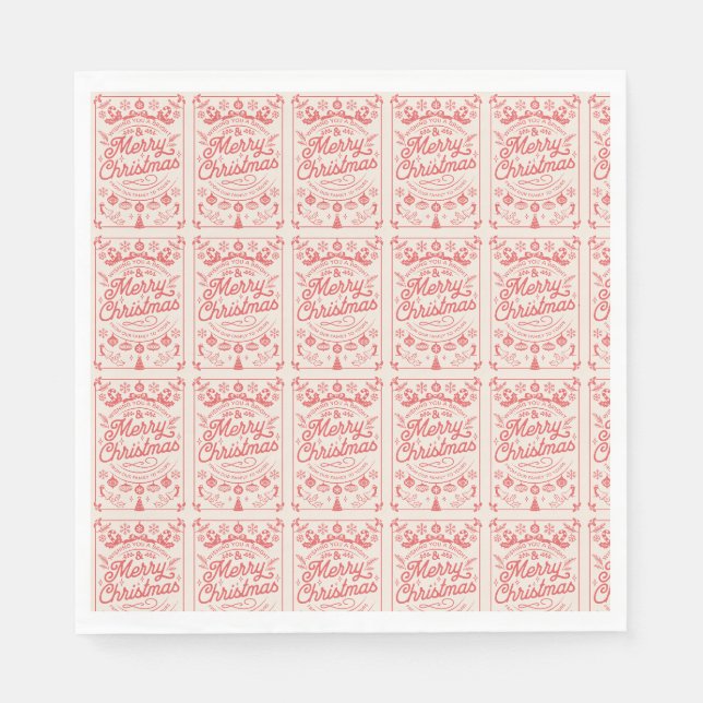 Retro Merry Christmas  Napkin (Front)