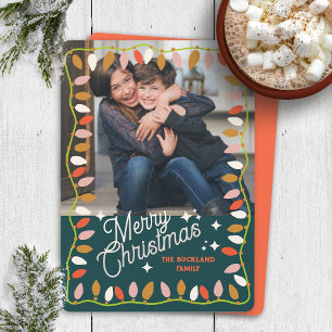 Retro Merry Christmas One Photo Card 