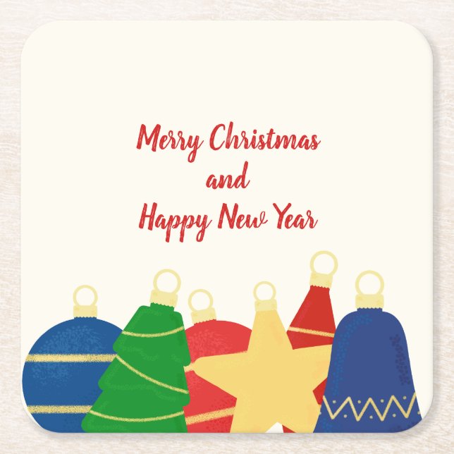 Retro Merry Christmas ornaments Square Paper Coaster (Front)