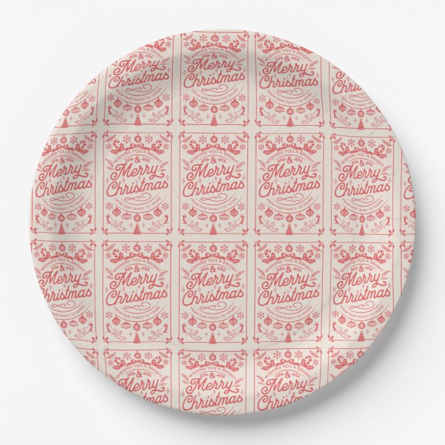 Retro Merry Christmas  Paper Plate (Front)