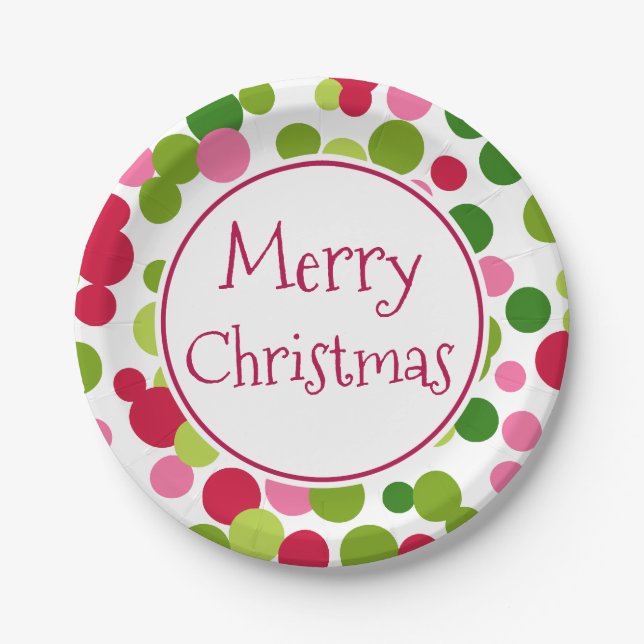 Retro Merry Christmas Party Paper Plates (Front)