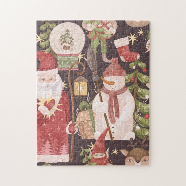 Retro Merry Christmas Pattern - Festive Aesthetic Jigsaw Puzzle (Vertical)