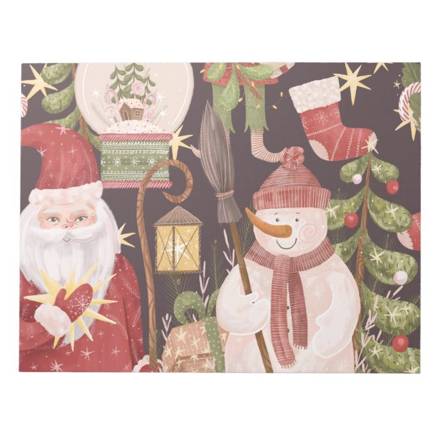 Retro Merry Christmas Pattern - Festive Aesthetic Notepad (Front)