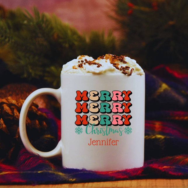 Retro Merry Christmas Personalized Mug (Creator Uploaded)