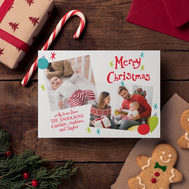 Retro Merry Christmas Photo Collage Holiday Card (Creator Uploaded)