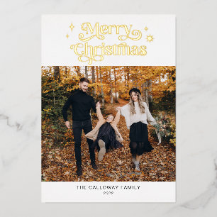 Retro Merry Christmas Photo Foil Holiday Card