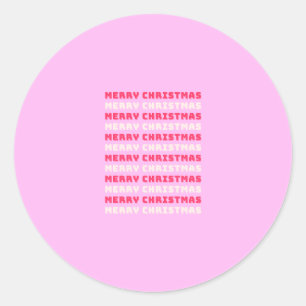 Retro Merry Christmas Pink Holiday Decor Preppy Classic Round Sticker