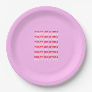 Retro Merry Christmas Pink Holiday Decor Preppy Paper Plate