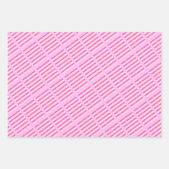 Retro Merry Christmas Pink Holiday Decor Preppy Wrapping Paper Sheet (Front)