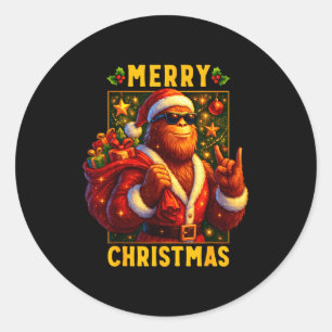 Retro Merry Christmas Santa Bigfoot Sasquatch Funn Classic Round Sticker
