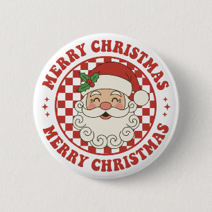 Retro Merry Christmas Santa Claus Checkerboard 2 Inch Round Button
