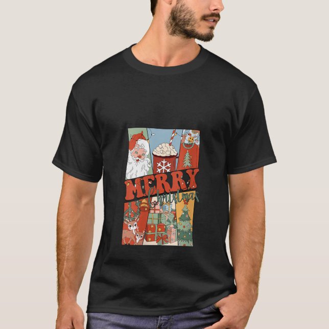 Retro Merry Christmas Santa Claus Reindeer Ugly Sw T-Shirt (Front)