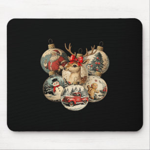 Retro Merry Christmas Santa Snowman Nutcracker Red Mouse Pad