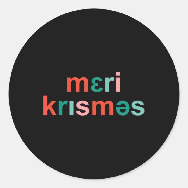 Retro Merry Christmas Slp Phonetics Funny Speech T Classic Round Sticker (Front)