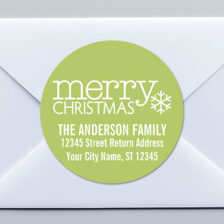 Retro Merry Christmas Snowflake - Lime Green Classic Round Sticker